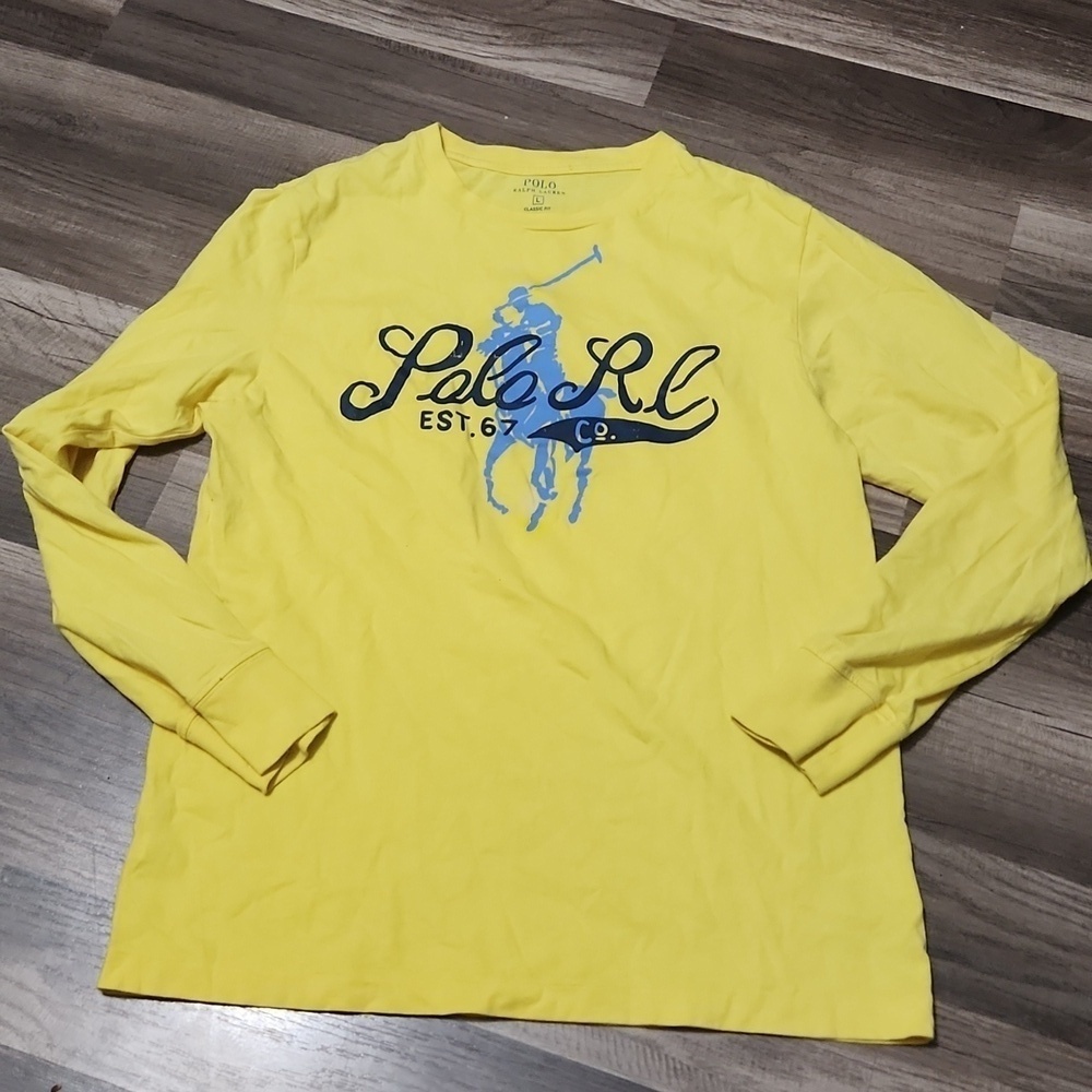 Polo Ralph Lauren Longsleeve Yellow and Blue Logo T Shirt Size Large